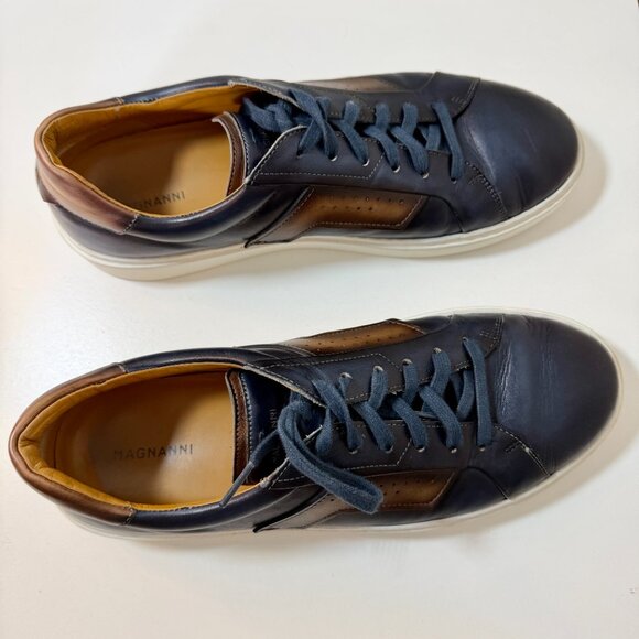 Magnanni "Phoenix” Blue & Brown Luxury Leather Sneakers {Size 12} EUC! MSRP $465 - Picture 4 of 16